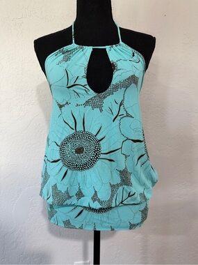 Y2K Vanity Aqua Floral Keyhole Halter Cami